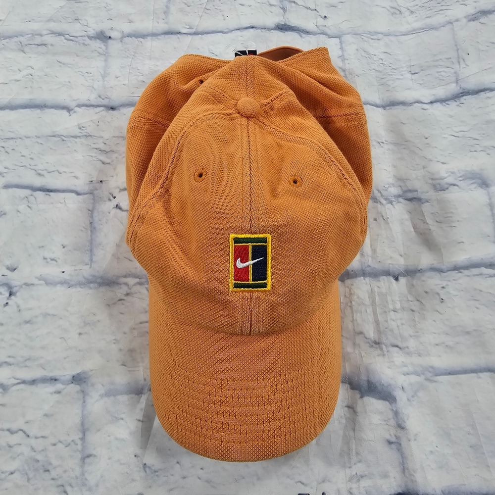 Nike Court Heritage Hat UNISEX OS Orange Pique Tennis Logo Adjustable Cap